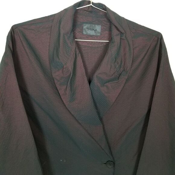 OSKA Women Blazer Jacket Sz 2 US L Regular Brown Satin Chameleon Event Party - Picture 2 of 7